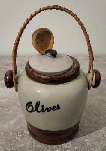 Ancien pot olives grès - ancien,