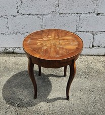 Table basse française vintage en bois de rose marqueterie Sti Louis XV-60 années