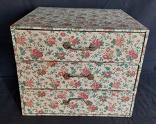 Boîte à couture à tiroirs carton recouvert tissu fleurettes années 60
