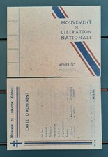 WW2 Carte FFI Maquis Résistance Adhérent MLN Mouvement Libération Nationale FR