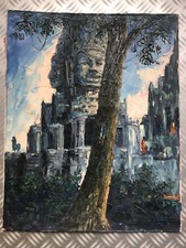 Huile sur toile. Angkor Vat. Cambodge. Signée S. Sophat
