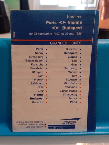 Horaires paris vienne - paris, budapest