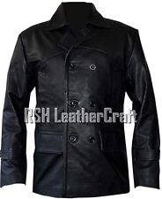Manteau de pois veste en cuir véritable noir U-boat allemand Kriegsmarine Sub...