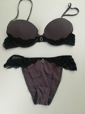 Ensemble soutien gorge 85B / 36 lingerie sexy dentelle gris noir Vêtement Femme