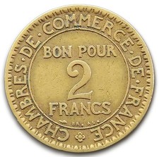 🇫🇷 Pièce 2 francs 1922 CHAMBRES DE COMMERCE Bronze-Aluminium 1933 TB Domard