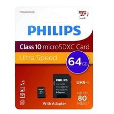 Carte memoire micro SD SDHC SDXC capacité 64 go classe 10 Philips + adaptateur