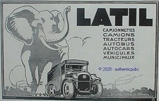PUBLICITE LATIL CAMION CAMIONNETTE TRACTEUR AUTOBUS CAR ELEPHANT DE 1925 AD PUB