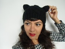 Bonnet grosse maille torsades hiver oreilles de chat original kawaii harajuku