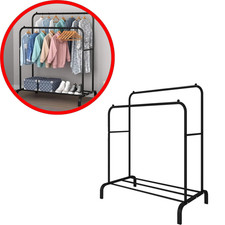 Portant Vêtements Double Tiges Étagère Rangement Chaussures 110x55x146cm Noir