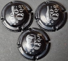 Lot 3 CAPSULES générique BULLES sur fond NOIR - PLAQUE DE MUSELET CHAMPAGNE