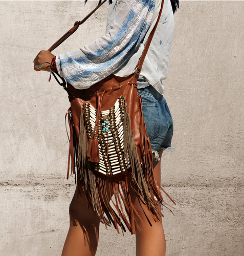Sac main boho cuir - en, à