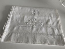 Linge Ancien TAIE DE TRAVERSIN De Mariage EN LIN Richement Brodé Monogramme B M