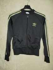 Veste ADIDAS rétro vintage girl femme noir or TREFOIL jacket 40 tracktop jacke