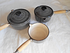 Vintage French Le Creuset Cousances cast iron saucepans grey 14 16 18