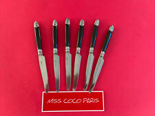 6 COUTEAUX ENTREMETS 20,5CM MANCHE ÉBÈNE VIROLE ARGENT MAGNIFIQUE NAPOLÉON III