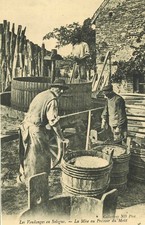 Reédition carte postale ancienne-Vendange en sologne-Mise au pressoir-M.109