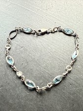 Ancien Bracelet Gourmette Argent Massif Silver Maille tank art nouveau deco bleu