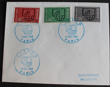Enveloppe postale - 1er jour - UNESCO - YT36 37 38 - 1966