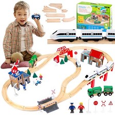 Train en Bois Enfant - Trains et Véhicules & Rails Pack Train | Circuit Train...