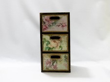 Boîte de rangement vintage en bois, 3 tiroirs floraux, décor bureau maison