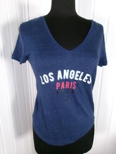 Top tee shirt Tunique 100% lin bleu IKKS S 36/38 Imprimé rock tête de mort PARIS