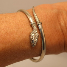 Ancien Bracelet Serpent Ouroboros Armille en Argent Massif 800