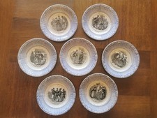 7 Assiettes Parlantes "Les Grèves" Faience Opaque SARREGUEMINES