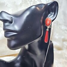 Clips D'oreille Style Moderniste Argent 925 Jaspe Rouge Poinçonnées H 55 Mm