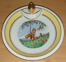 ASSIETTE CHAUFFANTE DE BÉBÉ EN PORCELAINE DE LIMOGES / FRANCE / AVEC BOUCHON