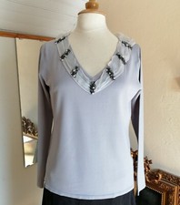 PULL maille gris encolure V