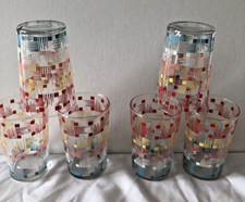 Set 6 Vintage French 1950s Cordial Glasses stylised Pattern Original Mid-Century