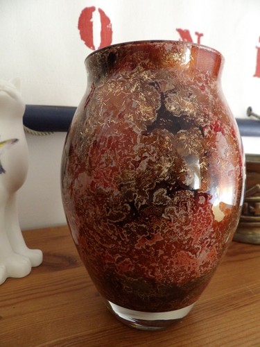 Vase verre églomisé signée - vase,