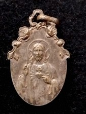 Ancienne médaille religieuse jésus marie en bronze
