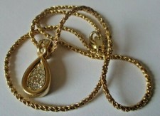 pendentif chaîne torsadé collier couleur or cristaux diamant bijou vintage 5007