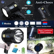 Lampe Torche de Chantier Puissante 3000LM Rechargeable USB Solaire Longue Portée