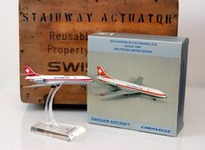 Maquette Caravelle III SE210 Hogan Swiss Air sur socle plexi 1/200 série limitée