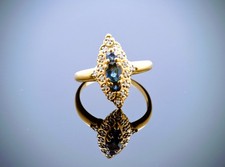 Bague Marquise Or Jaune, Saphirs & Diamants