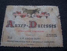 étiquette vin Auxey Duresses Domaine COCHE DURY wine label burgundy bourgogne