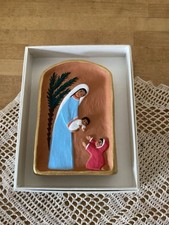 terre Cuite Vierge Marie À L’enfant 8x12,5 Vintage