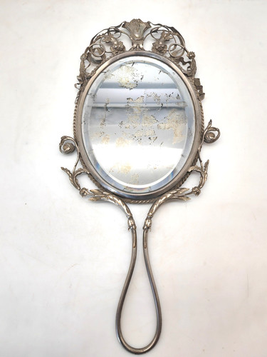Ancien miroir main métal - main,