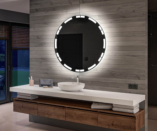 Miroir rond led éclairé par - miroir,