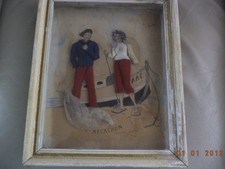 DIORAMA ANCIEN ART POPULAIRE BORD DE MER ARCACHON PINASSE