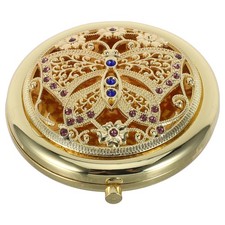 Miroir pliable vintage - creux compact pliable doré avec strass -