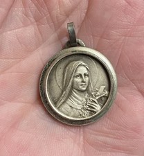 French Silver Saint Therese 1” Pendant Antique Liseaux Little Flower Basilica