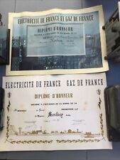 lot de 2 diplomes honneur medaille EDF GDF 1950 1965 collection Objet Électrique