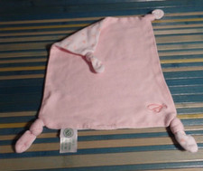 B12G / doudou rectangle plat blanc rose motif fleurs BOUCHARA EURODIF