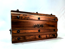 Ancien Magnifique Coffret En Bois Clouté Boîte À Bijoux Rangement Très Bon Etat