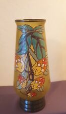 LEGRAS, très joli vase Art Déco en verre à décor floral émaillé