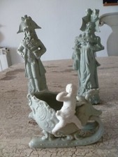 ANCIEN BISCUIT COUPLE D'INCROYABLE & MERVEILLEUSE DEBUT 20e + ENFANT AU TRAINEAU