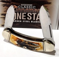 Couteau Rough Ryder Bow Canoe Cinnamon 2 Lames Acier Carbone Manche Corne RR2428